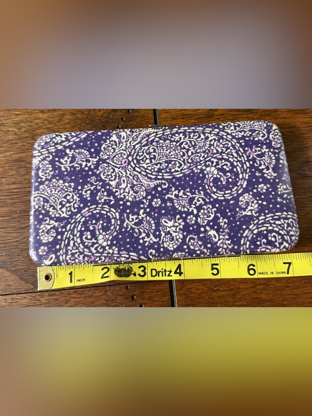 Purple and White Paisley Hard Case Wallet